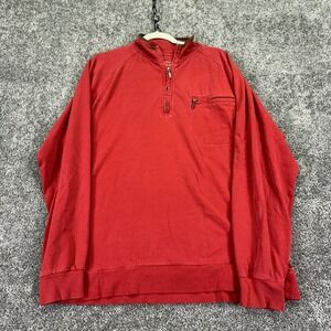 Cabela's Sweatshirt Mens Large Red Cotton 1/4 Zip Mock Neck Pocket Pullover